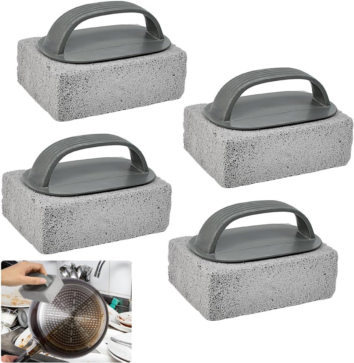 4 stuks grillreinigingssteen met handvat, reinigingsblok voor