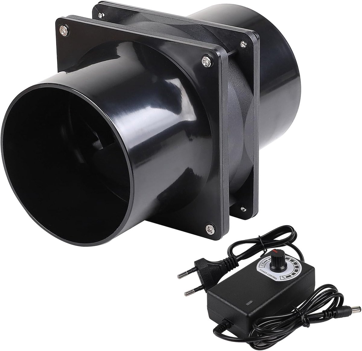 Afvoerventilator 100 mm met snelheidsregelaar, buisventilator, rookafzuigventilator met 2 aansluitstukken, rookafvoer, toevoerventilator, buisventilator voor keuken, badkamer, kelder