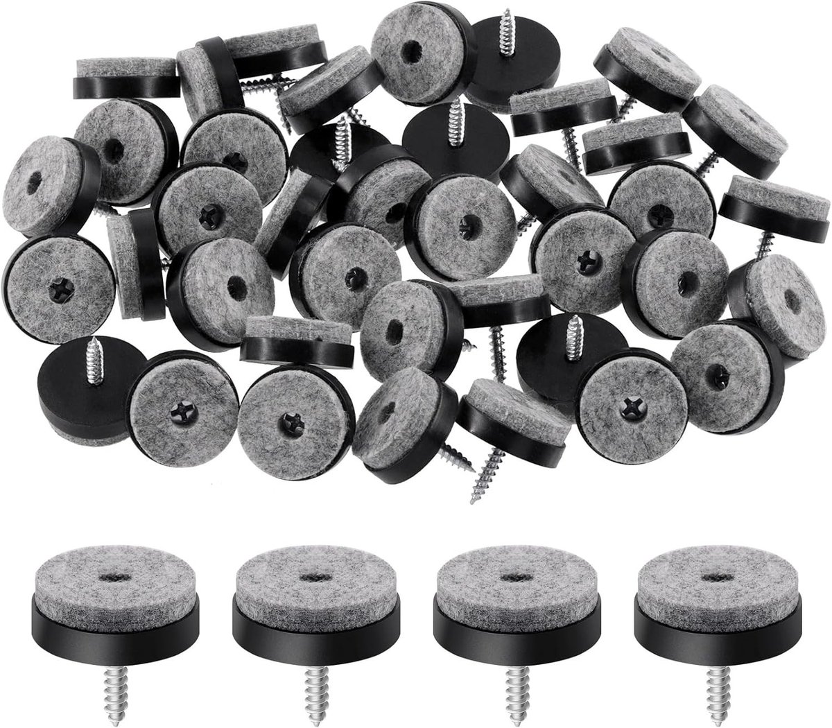 Zwarte Rubber Voetbeschermers met Schroeven, Antislip Vilt Pads voor Meubels en Tafels (0.94 inch)