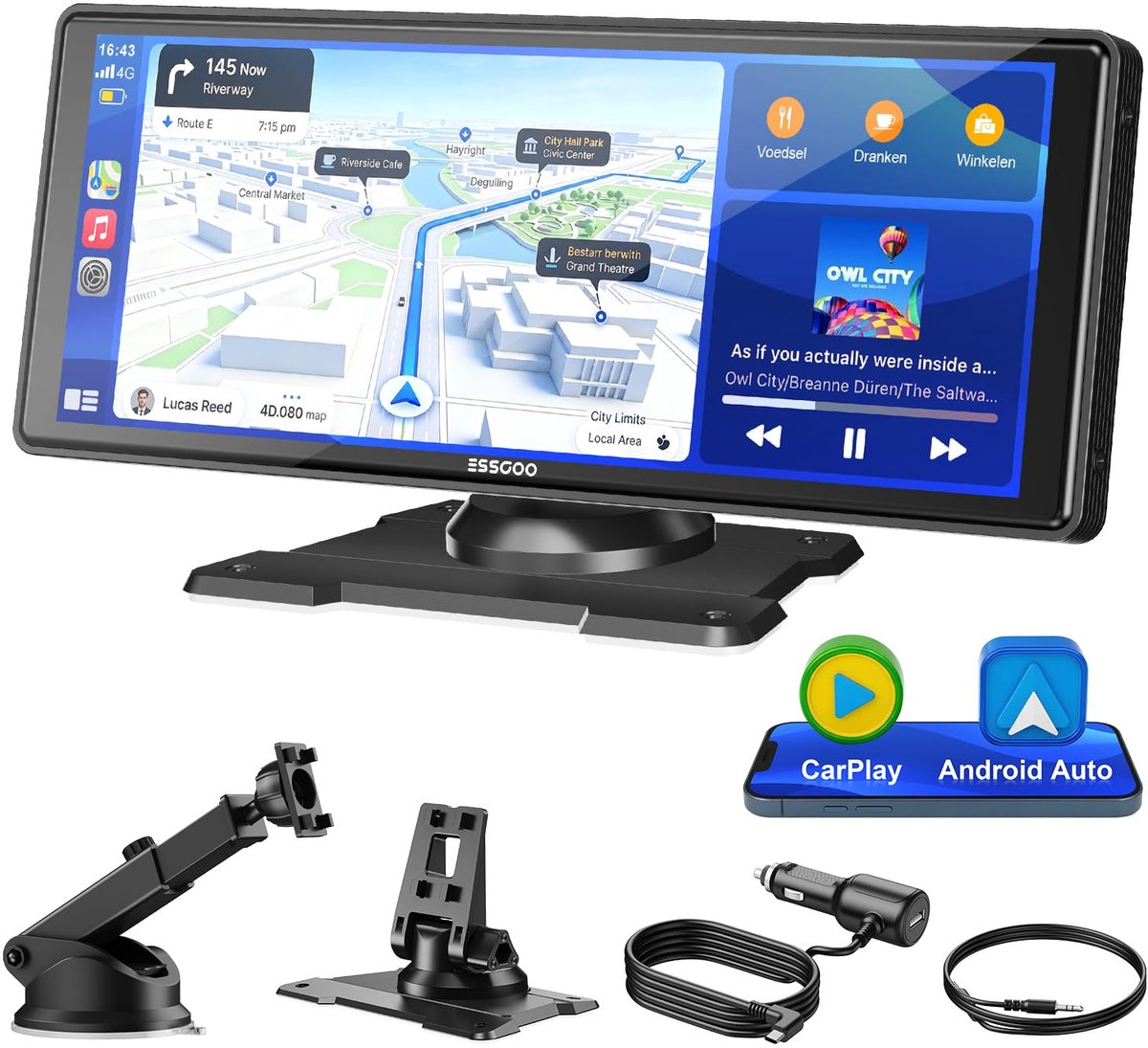 SnelShoppen - Carplay Android Auto Display 10,26 Inch, Draadloos Touchscreen, GPS Navigatie, Bluetooth 5.3, Spraakassistent, AUX, Multimedia Speler vo