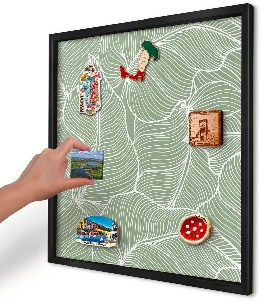 Artprintcave Groente Magneetbord mit Zwart Frame - 50x50 cm - Tropische Bladeren Magneetbord Voor Foto's - Minimalist Wandbord Magnetisch - Bloemen En Planten