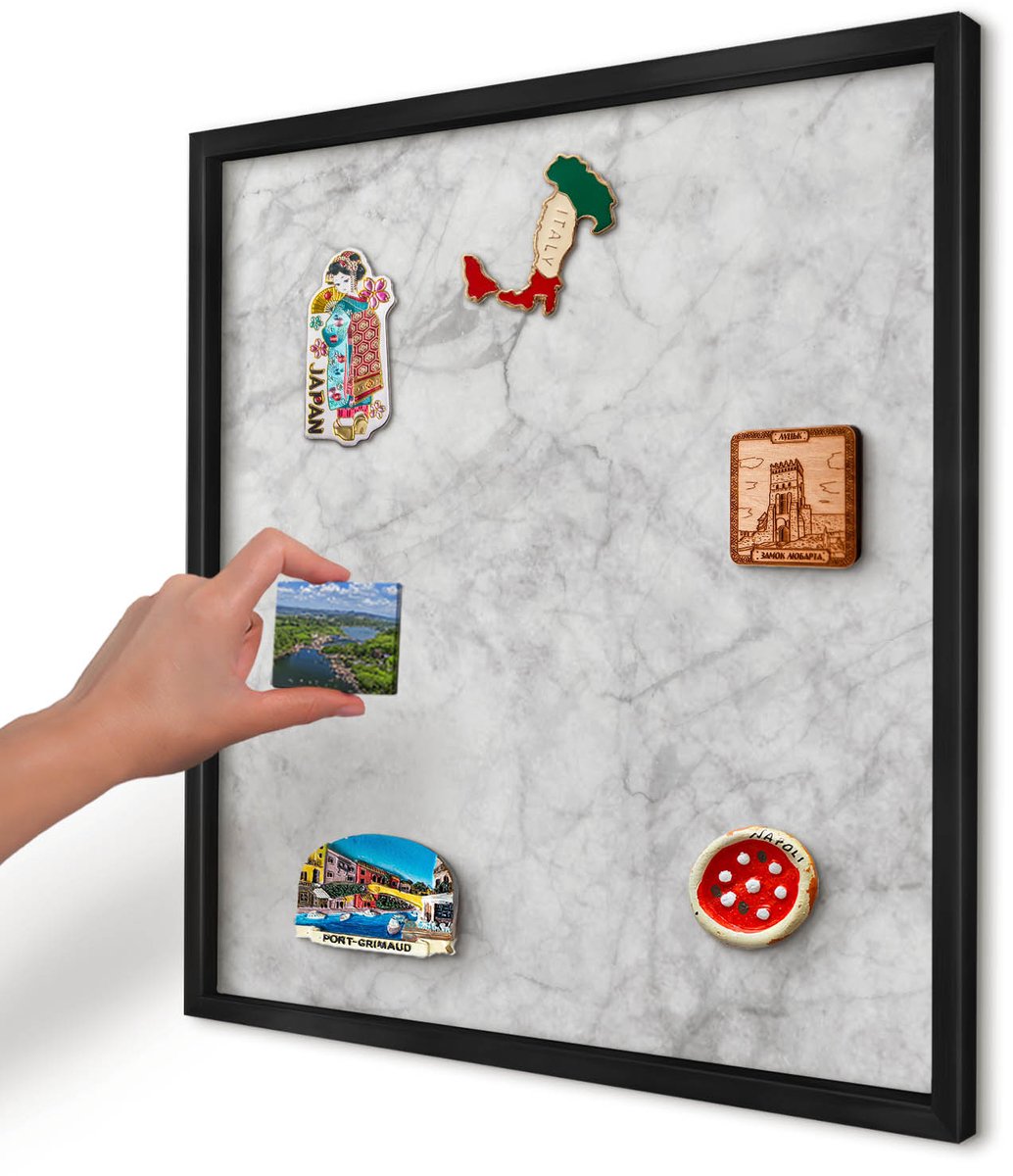 Artprintcave Grijs Magneetbord mit Zwart Frame - 50x50 cm - Grijs Marmer Magnetisch Bord - Minimalist Magneetbord Voor Keuken - Texturen