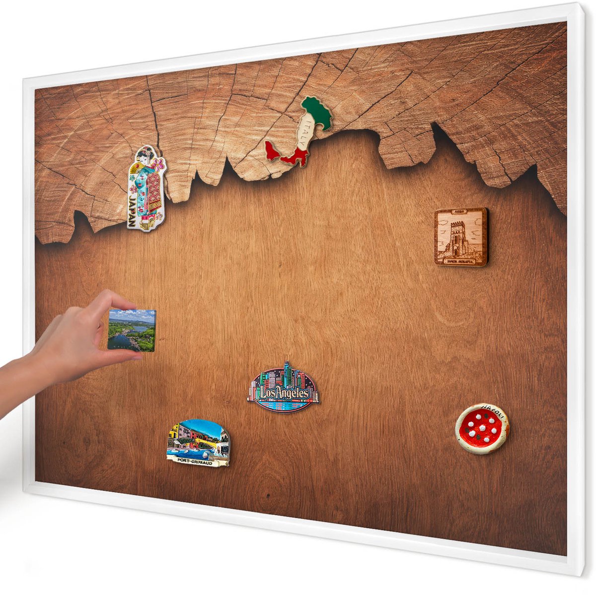 Artprintcave Bruin Magneetbord mit Witte Lijst - 100x70 cm - Houtstructuur Magnetisch Bord Voor Magneten - Rustiek Magnetisch Bord - Texturen