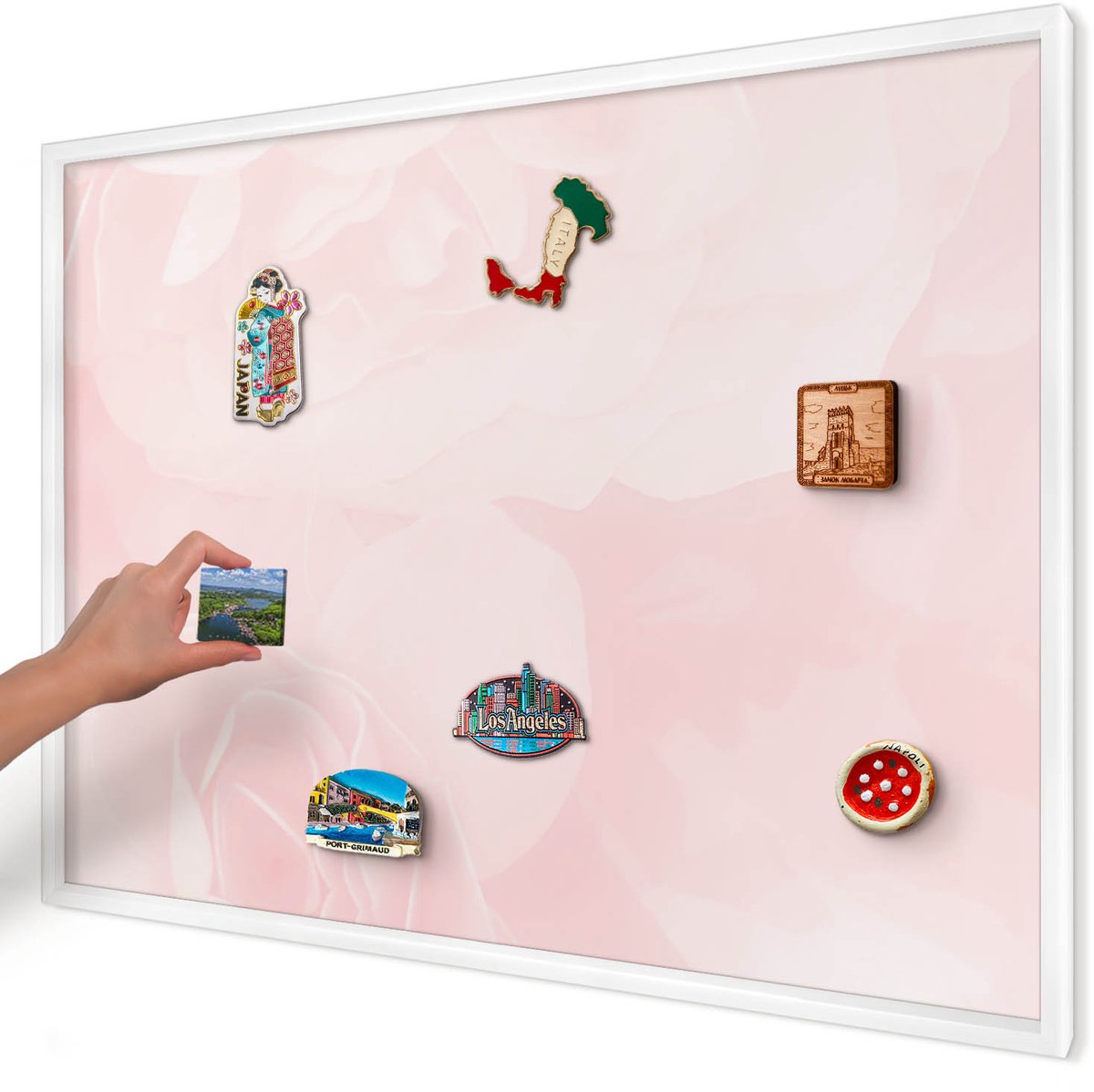 Artprintcave Roze Magneetbord mit Witte Lijst - 100x70 cm - Delicaat Roze Magneet Bord mit Frame - Minimalist Magneetbord Voor Foto's - Bloemen En Planten
