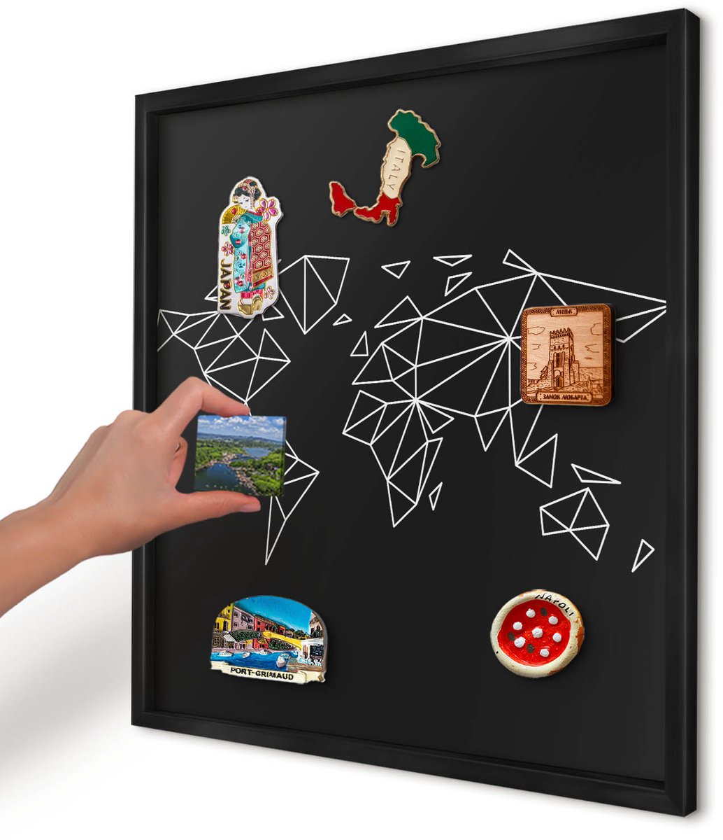 Artprintcave Zwart Magneetbord mit Zwart Frame - 50x50 cm - Wereldkaart Magneetbord Voor Keuken - Geometrische Magneetbord Voor Foto's - Geometrie