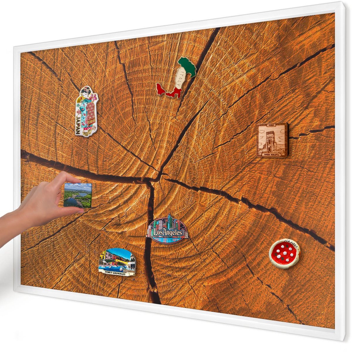 Artprintcave Oranje Magneetbord mit Witte Lijst - 100x70 cm - Houtnerf Magnetische Organizer - Rustiek Magnetisch Bord - Texturen