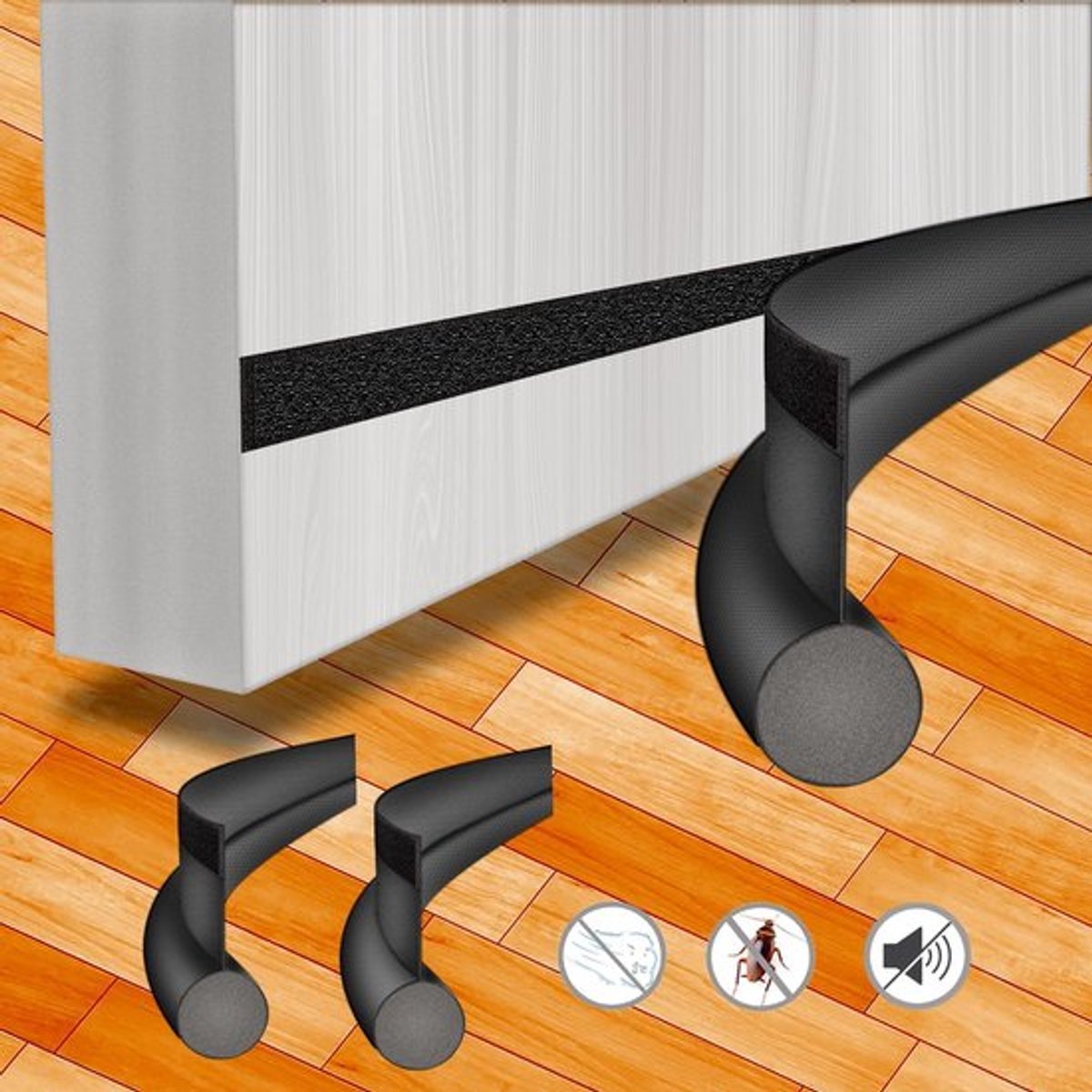 Verpakking van twee deurnaadafdichtingsstrips, 96 cm, geschikt voor deurnaadafdichtingskit, afmetingen van de deurnaadafdichtingsstrip (enkelzijdig).