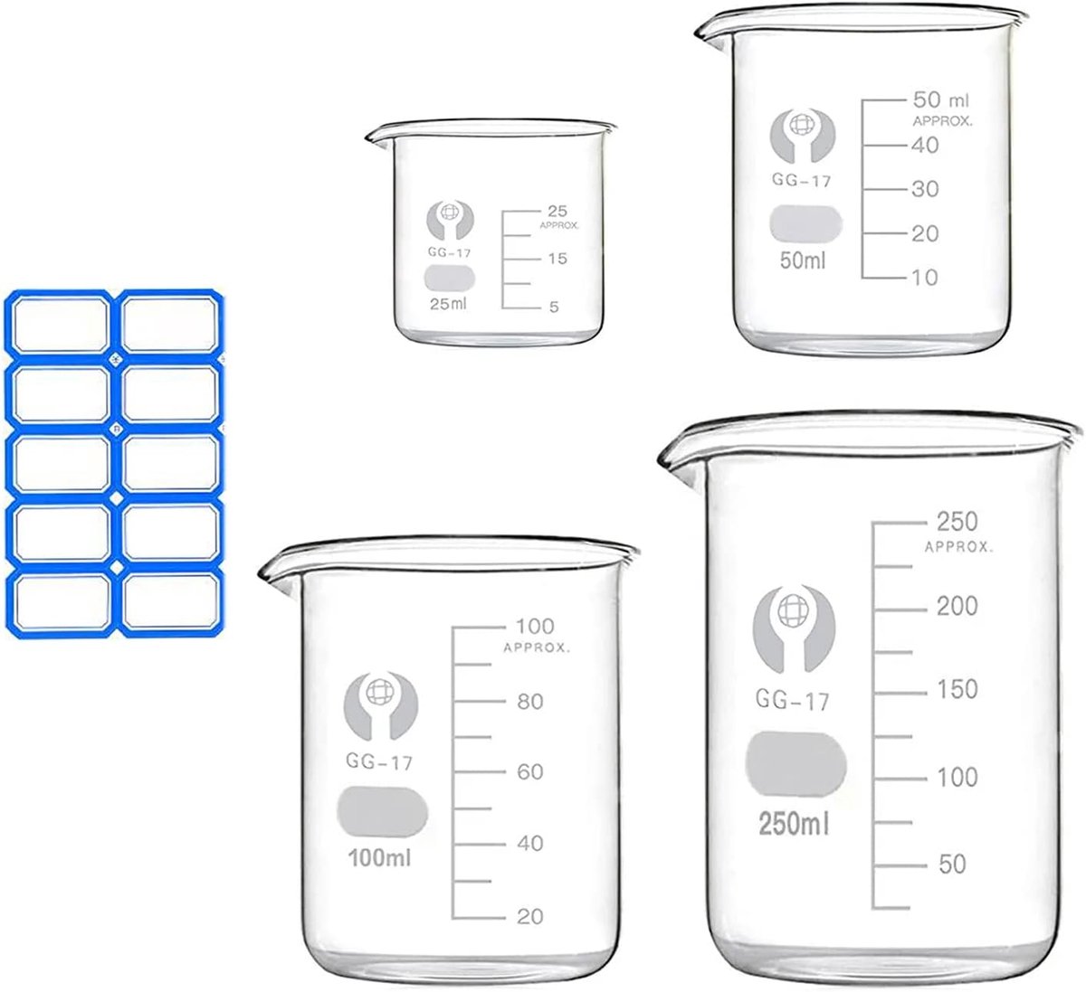 SnelShoppen - Beaker Set 250ml 100ml 50ml 25ml Borosilicaatglas Laboratorium Maatbeker voor Chemisch Gebruik en Experimentele Toepassingen