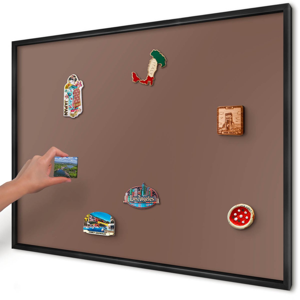 Artprintcave Bruin Magneetbord mit Zwart Frame - 100x70 cm - Bruine Kleur Bord Voor Magneten - Minimalist Memobord Keuken - Achtergronden En Patronen