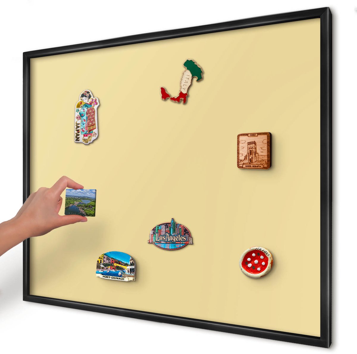 Artprintcave Romig Magneetbord mit Zwart Frame - 80x60 cm - Crèmegeel Wandbord Magnetisch - Minimalist Bord Voor Magneten - Achtergronden En Patronen