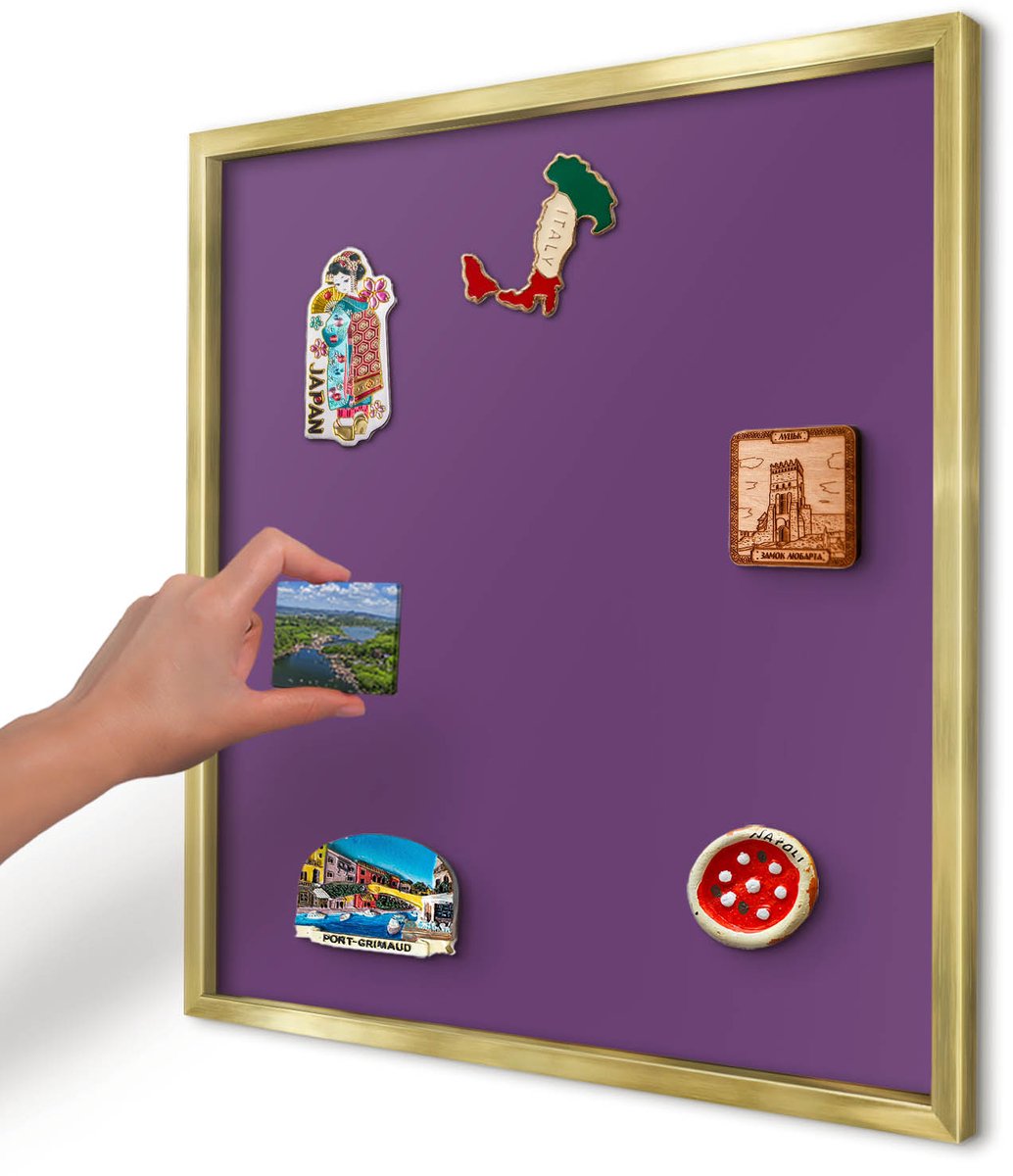 Artprintcave Paars Magneetbord mit Gouden Frame - 50x50 cm - Sterk Paars Magneetbord Voor Foto's - Minimalist Bord Voor Magneten - Achtergronden En Patronen