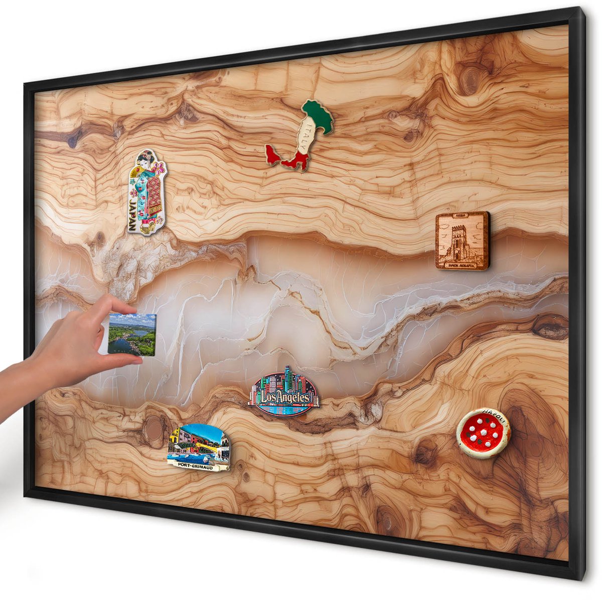Artprintcave Bruin Magneetbord mit Zwart Frame - 100x70 cm - Houten Elegantie Magnetisch Bord Voor Magneten - Rustiek Magnetische Organizer - Texturen