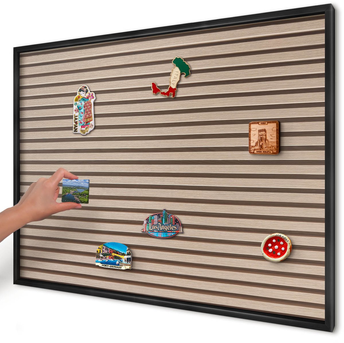 Artprintcave Beige Magneetbord mit Zwart Frame - 100x70 cm - Rustige Structuur Magneetbord Voor Foto's - Minimalist Memobord Keuken - Texturen