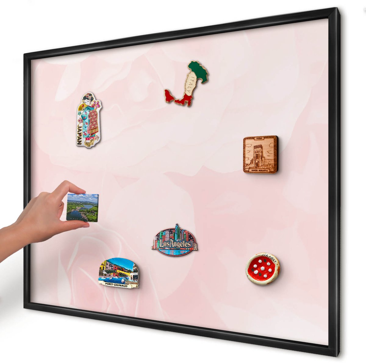 Artprintcave Roze Magneetbord mit Zwart Frame - 80x60 cm - Delicaat Roze Magneetbord Voor Foto's - Minimalist Magnetisch Bord Voor Magneten - Bloemen En Planten