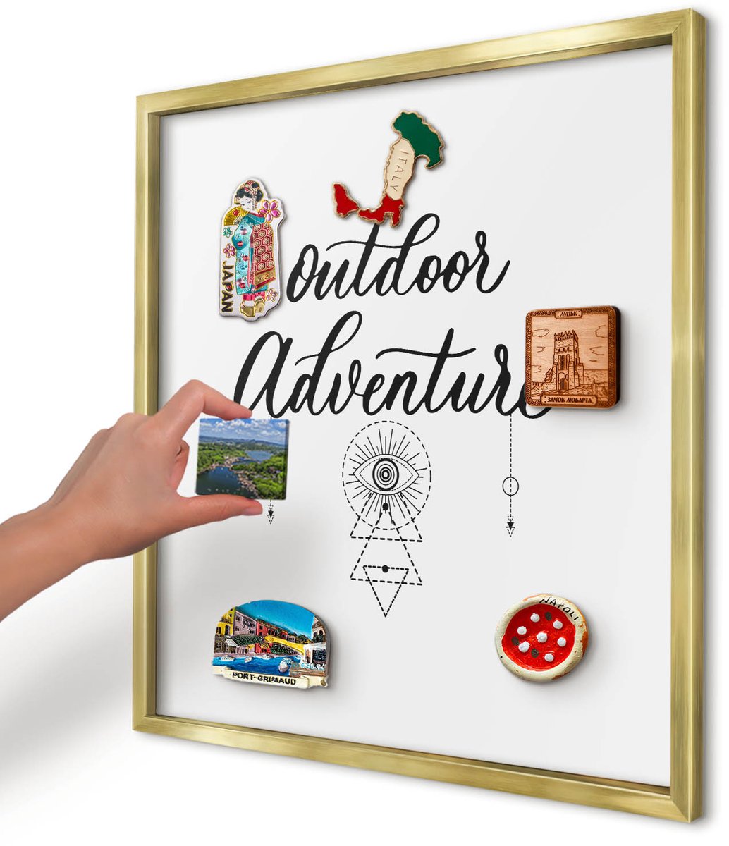 Artprintcave Wit Magneetbord mit Gouden Frame - 50x50 cm - Buitenavontuur Magnetische Organizer - Typografisch Magnetisch Bord Voor Magneten - Teksten