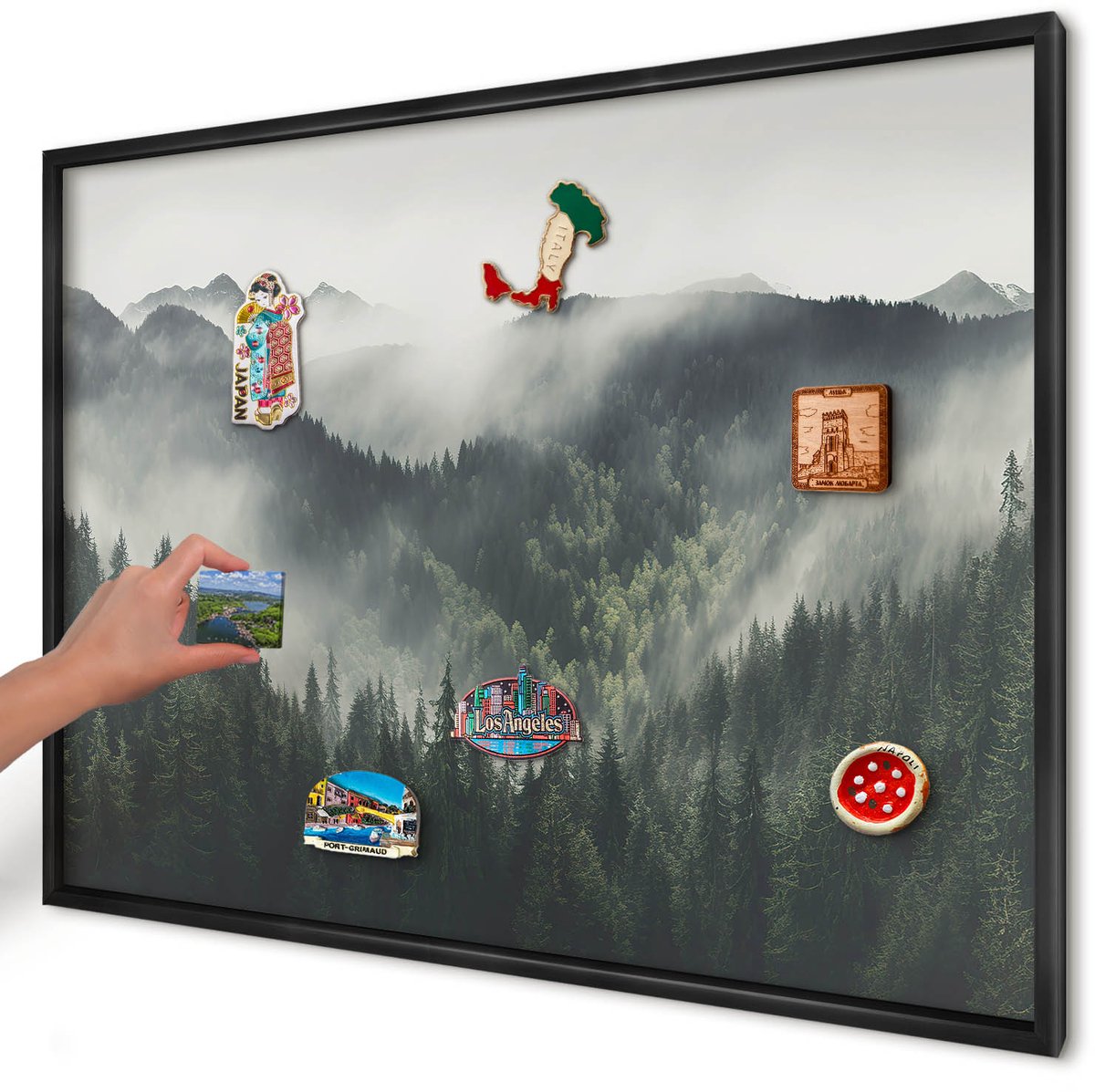 Artprintcave Groente Magneetbord mit Zwart Frame - 100x70 cm - Groene Bergen Magnetisch Bord - Fotografisch Magneet Bord mit Frame - Landschappen