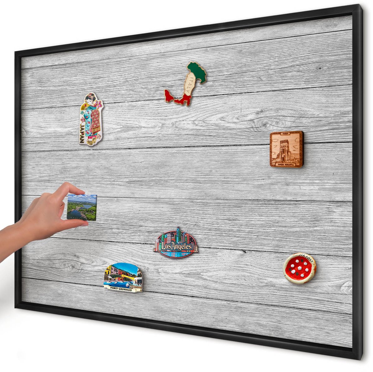 Artprintcave Grijs Magneetbord mit Zwart Frame - 100x70 cm - Houtstructuur Magnetische Organizer - Rustiek Magneet Bord mit Frame - Texturen