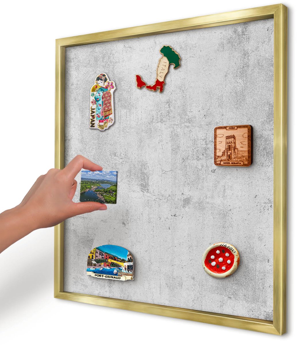 Artprintcave Grijs Magneetbord mit Gouden Frame - 50x50 cm - Ruw Beton Magneetbord Voor Keuken - Industrieel/Loft Memobord Keuken - Texturen