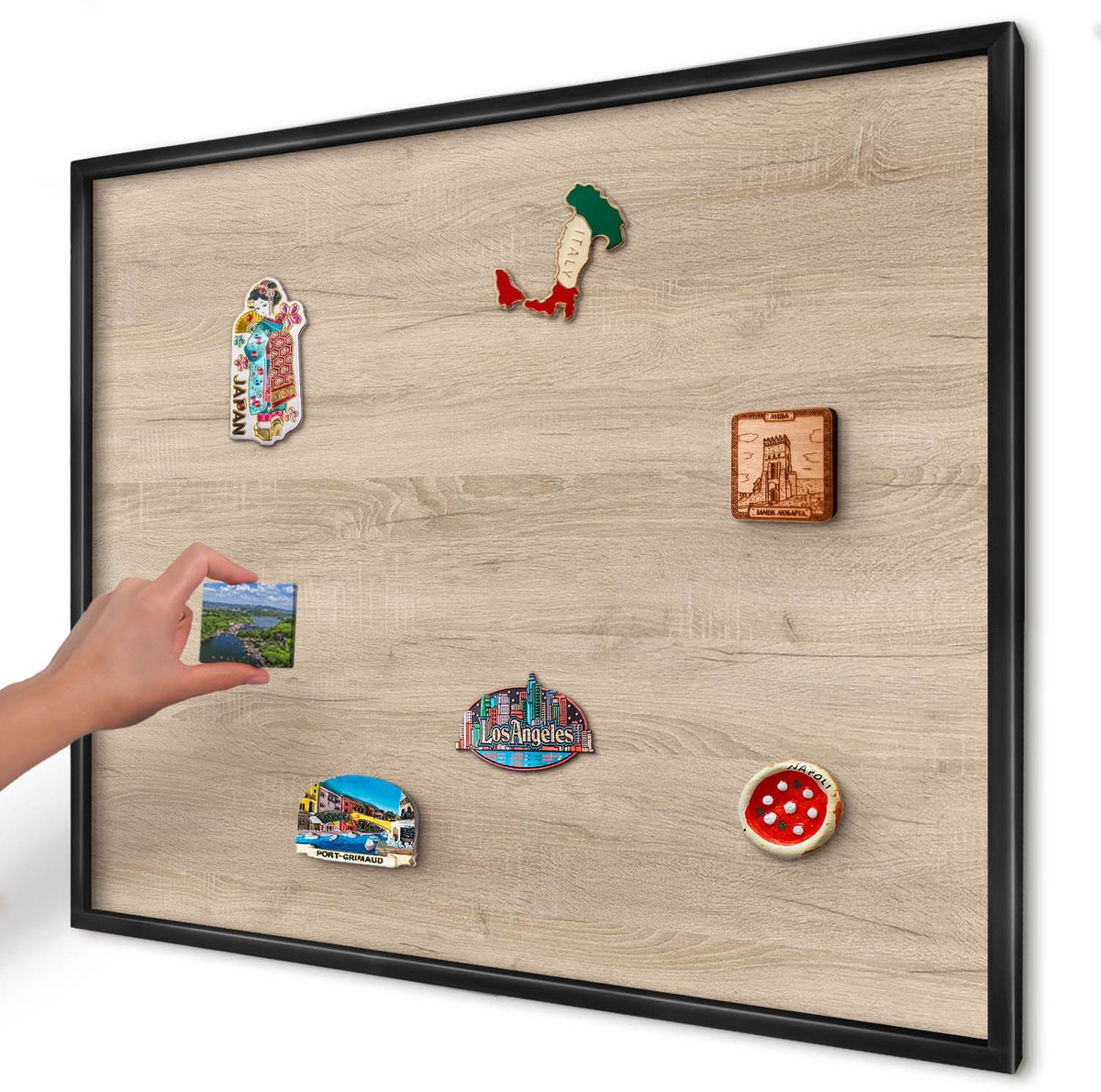 Artprintcave Beige Magneetbord mit Zwart Frame - 80x60 cm - Houten Achtergrond Magneetbord Voor Foto's - Minimalist Magneet Bord mit Frame - Achtergronden En Patronen