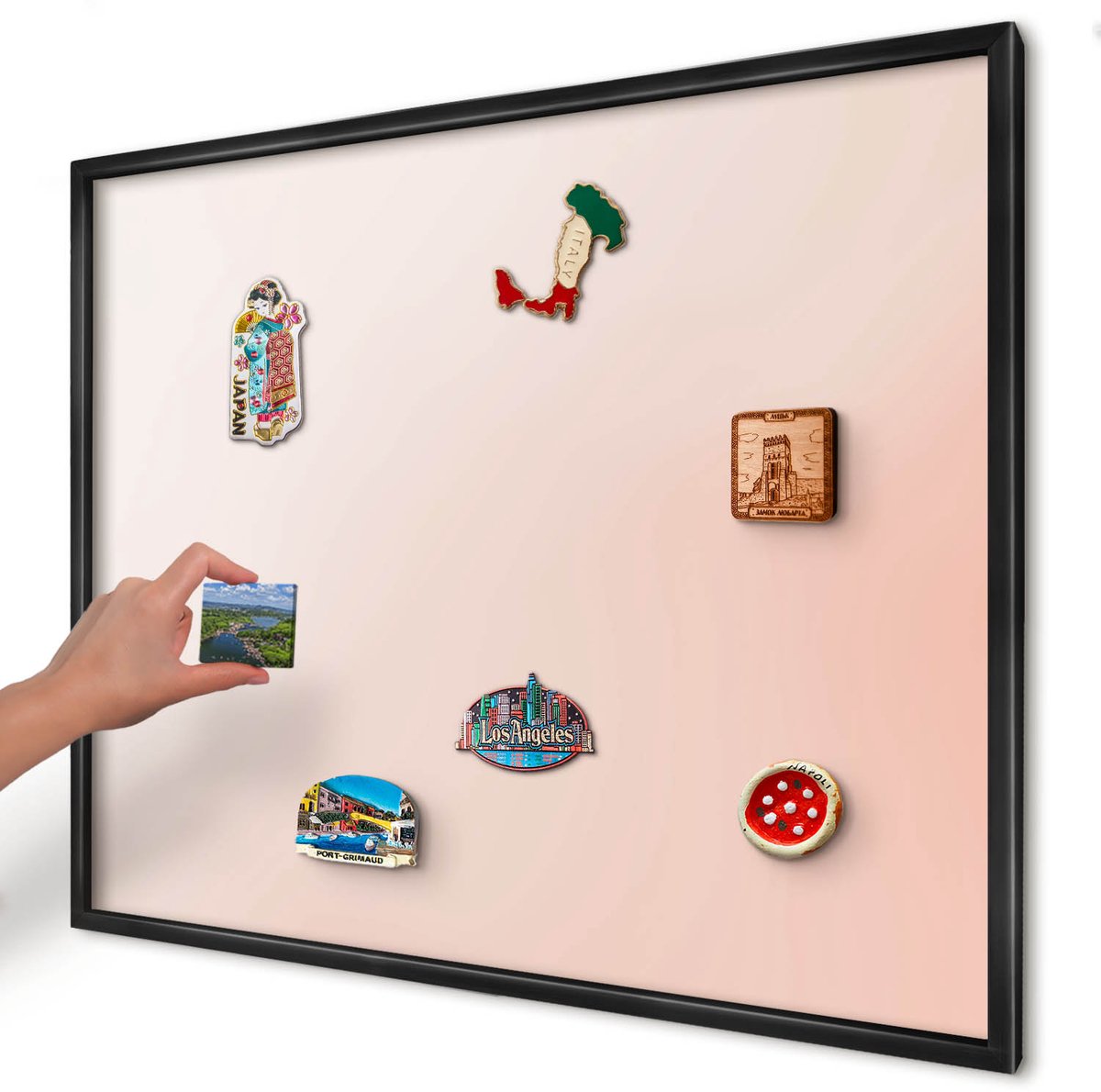 Artprintcave Beige Magneetbord mit Zwart Frame - 80x60 cm - Pastel Charm Magneetbord Voor Keuken - Minimalist Magneetbord Voor Foto's - Achtergronden En Patronen