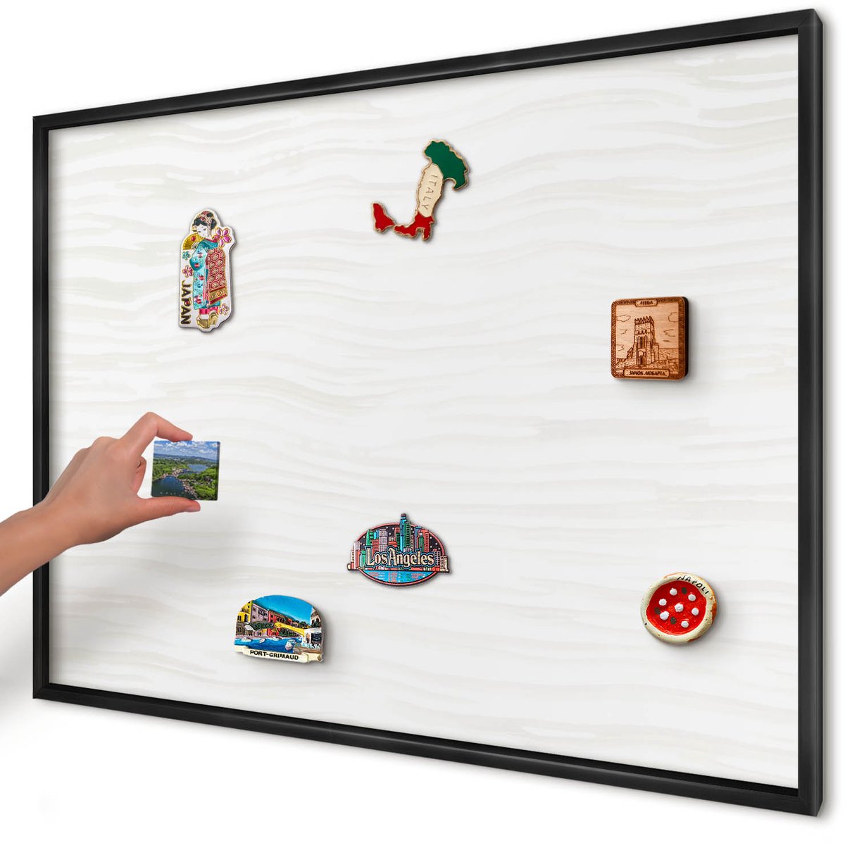 Artprintcave Wit Magneetbord mit Zwart Frame - 100x70 cm - Harmonie Van Lijnen Magnetische Organizer - Minimalist Magneetbord Voor Foto's - Achtergronden En Patronen