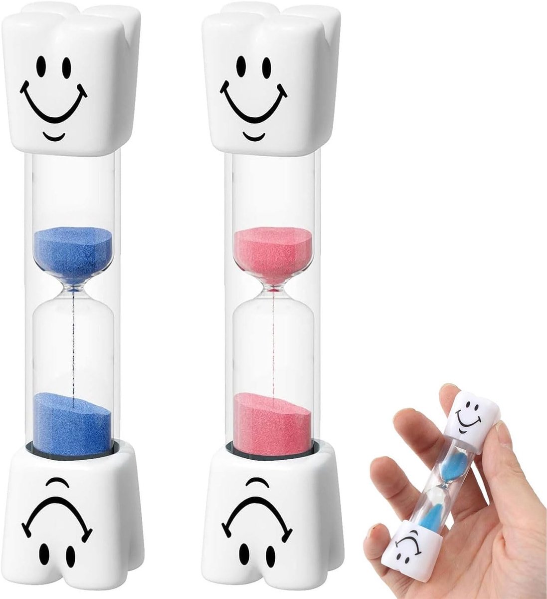 Set van 2 tandenpoetsen voor kinderen met smiley gezicht, inclusief 3 minuten timer, ideaal voor thuis en op school