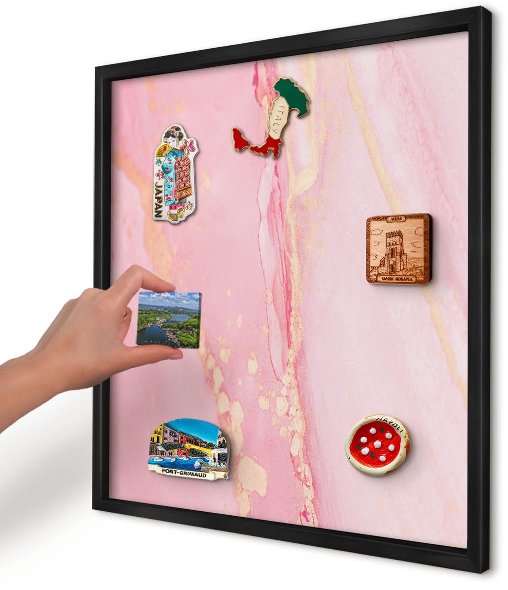 Artprintcave Roze Magneetbord mit Zwart Frame - 50x50 cm - Roze Elegantie Memobord Keuken - Abstract Magneetbord Voor Keuken - Abstractie