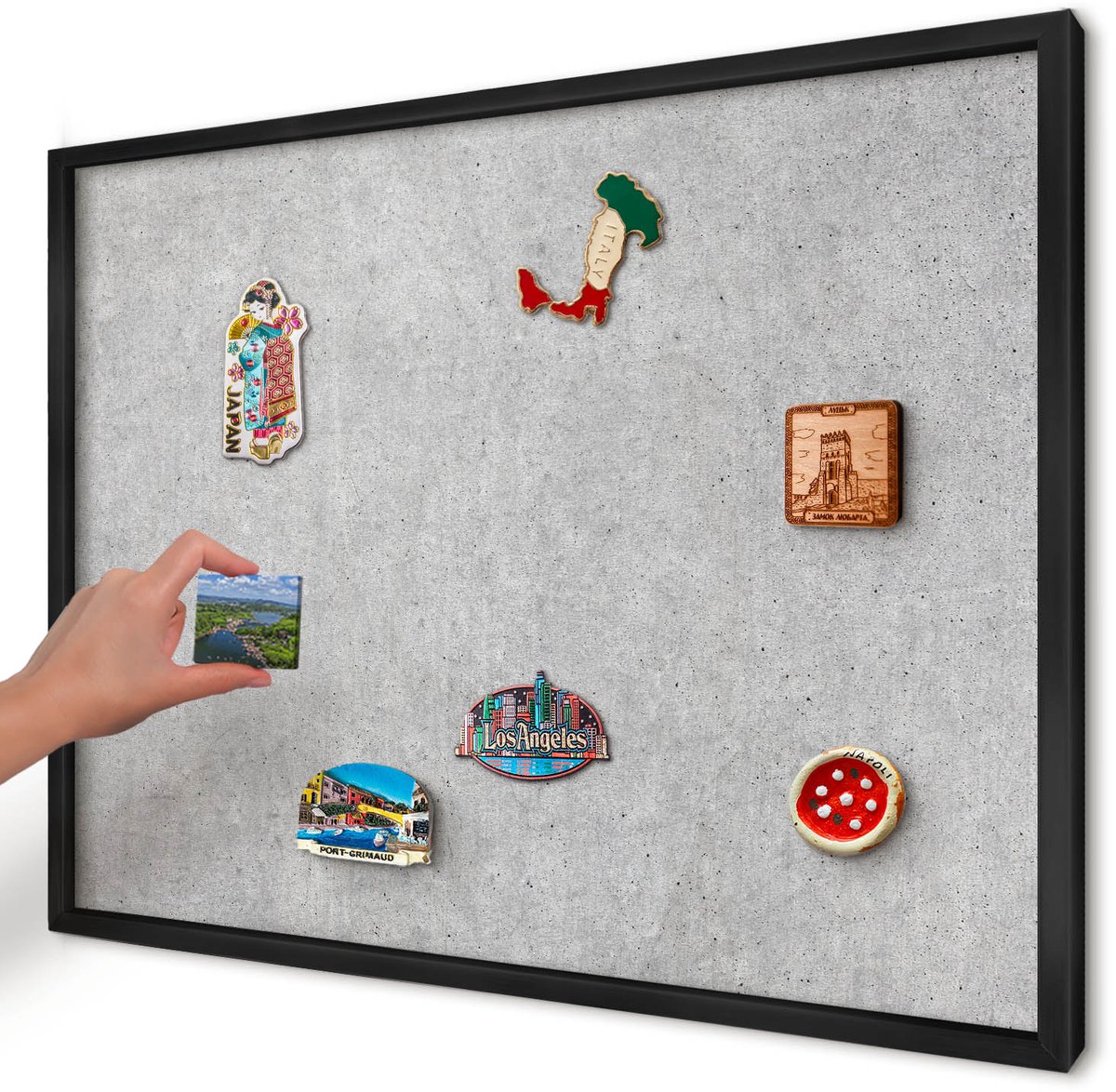 Artprintcave Grijs Magneetbord mit Zwart Frame - 70x50 cm - Grijze Textuur Memobord Keuken - Minimalist Wandbord Magnetisch - Texturen