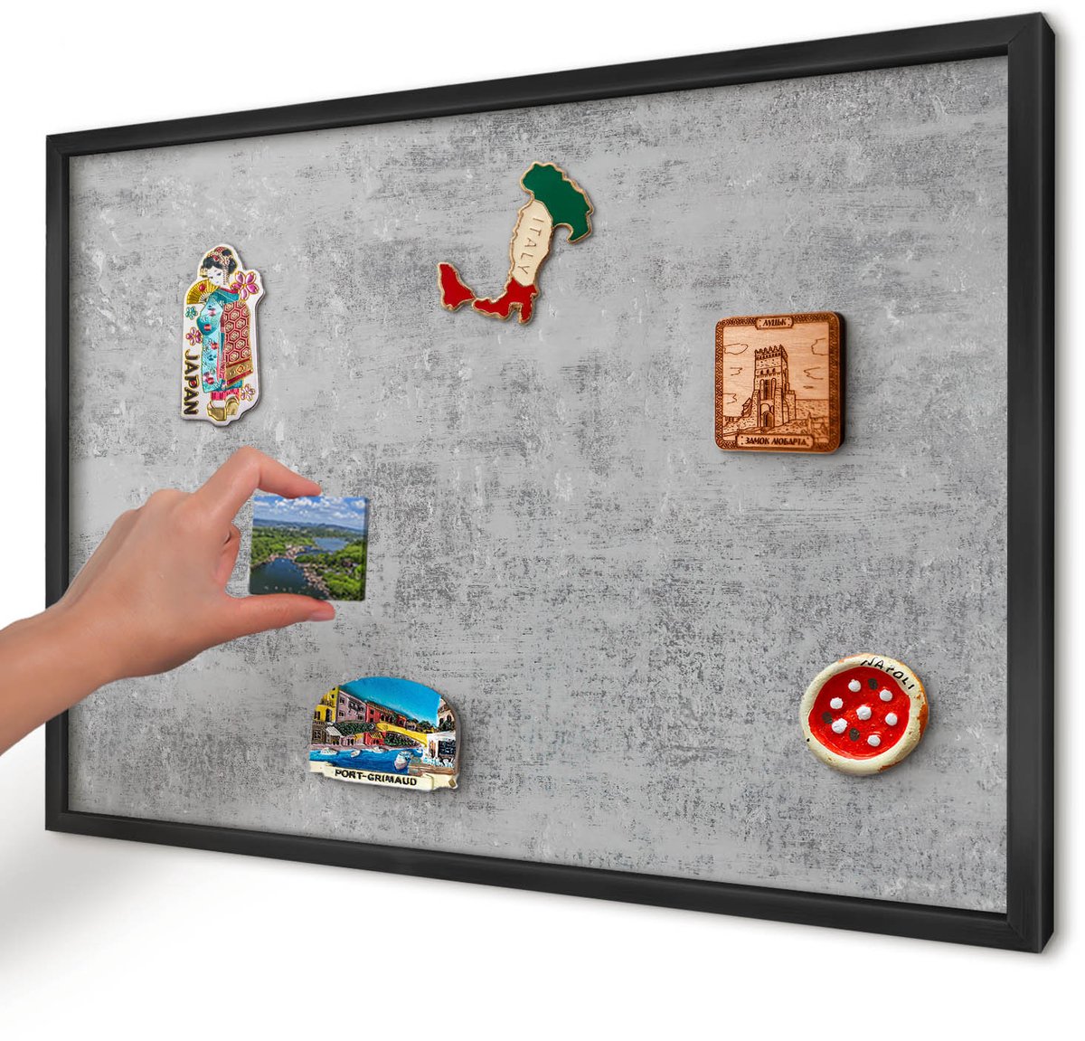 Artprintcave Grijs Magneetbord mit Zwart Frame - 60x40 cm - Grijs Oppervlak Magnetische Organizer - Minimalist Memobord Keuken - Texturen