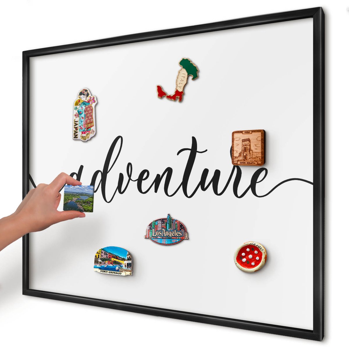 Artprintcave Wit Magneetbord mit Zwart Frame - 80x60 cm - Avontuur Geschreven Magneet Bord mit Frame - Typografisch Magneetbord Voor Foto's - Teksten