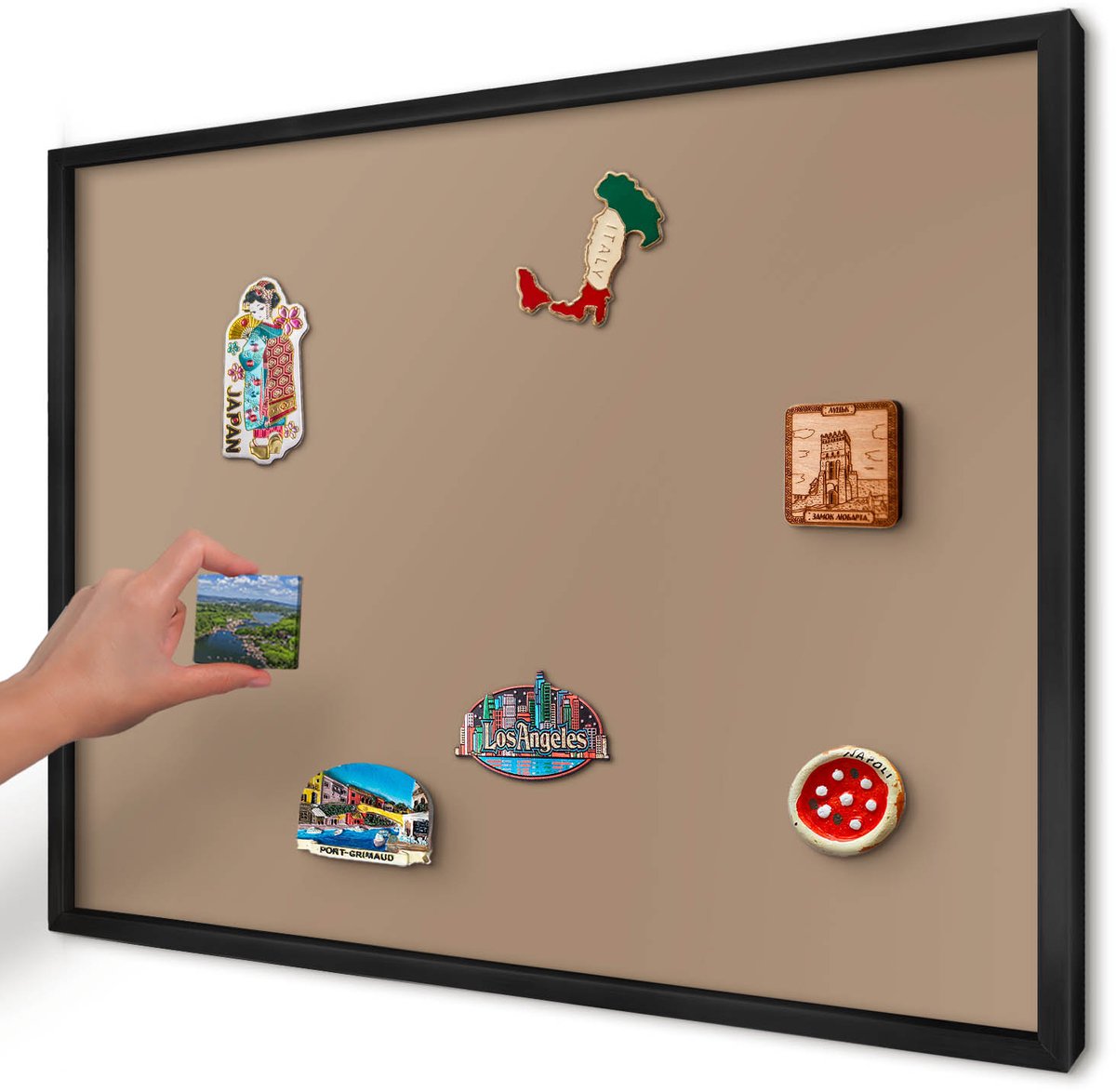 Artprintcave Bruin Magneetbord mit Zwart Frame - 70x50 cm - Warm Lichtbruin Magneetbord Voor Foto's - Minimalist Magneet Bord mit Frame - Achtergronden En Patronen