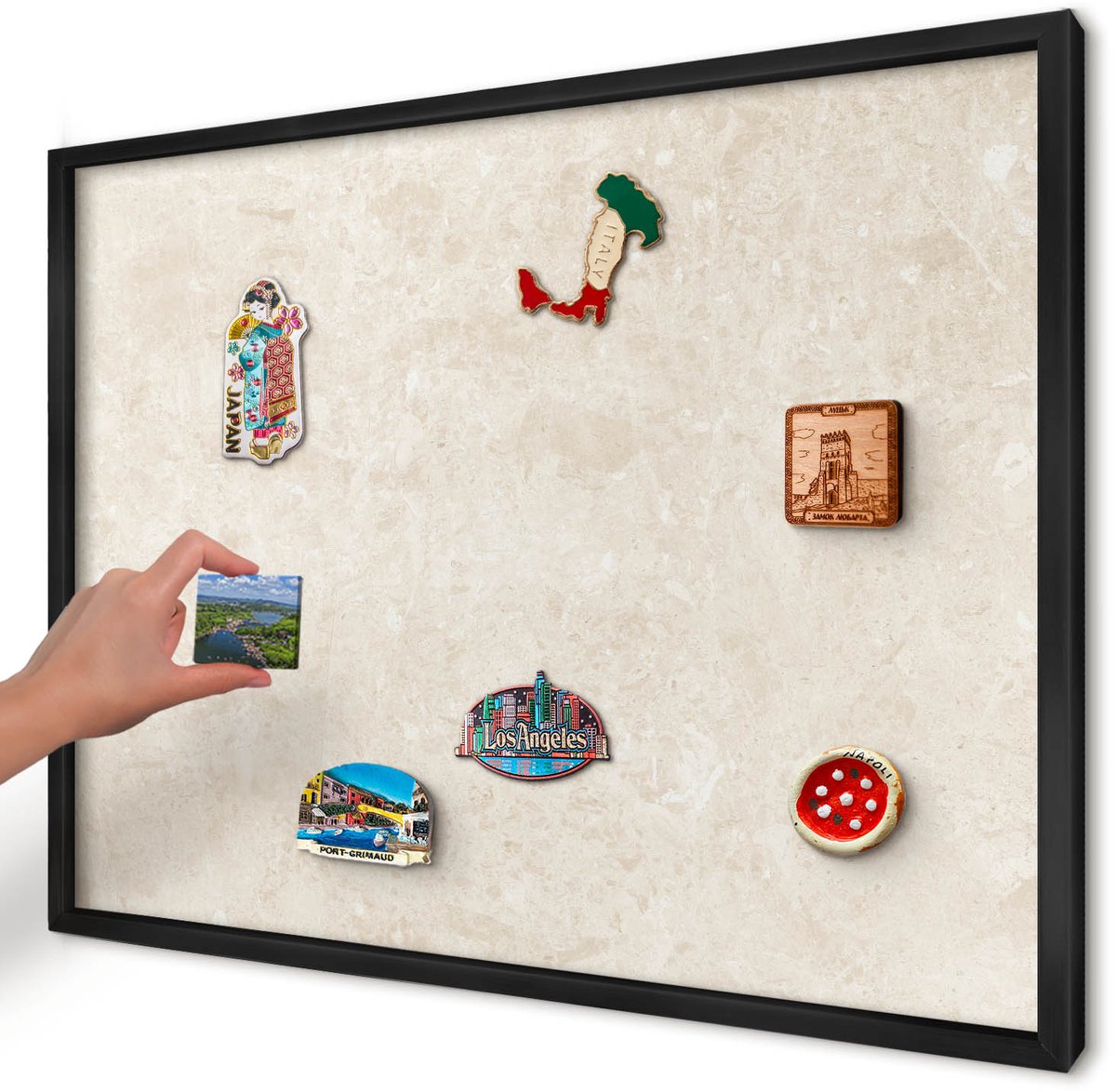 Artprintcave Romig Magneetbord mit Zwart Frame - 70x50 cm - Romige Elegantie Notitiebord - Minimalist Magnetisch Bord - Achtergronden En Patronen
