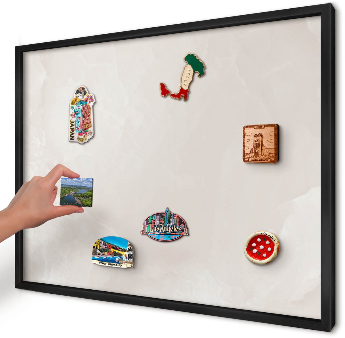 Artprintcave Beige Magneetbord mit Zwart Frame - 70x50 cm - Romige Textuur Magnetisch Bord Voor Magneten - Minimalist Notitiebord - Texturen