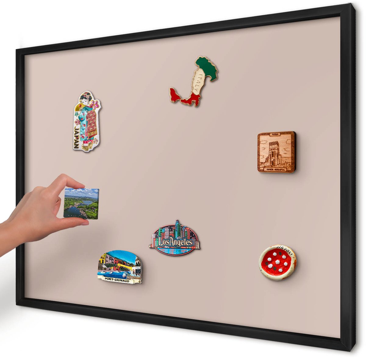 Artprintcave Roze Magneetbord mit Zwart Frame - 70x50 cm - Beige Roze Wandbord Magnetisch - Minimalist Magneet Bord mit Frame - Achtergronden En Patronen