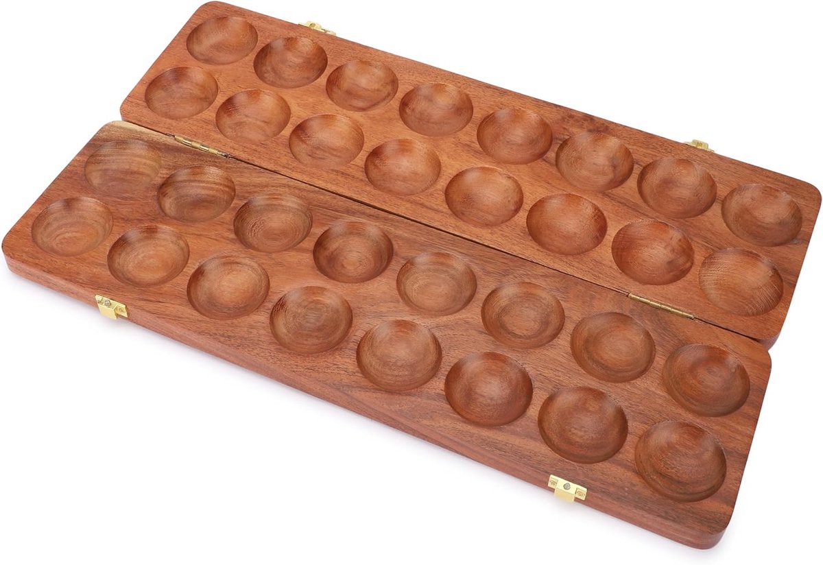 Houten Mancala Bordspel Set - Groot Opvouwbaar Bord met Veelkleurige Stenen Ideaal voor Familieavond Draagbaar Reisplezier Klassiek Tafelspel voor Volwassenen & Kinderen