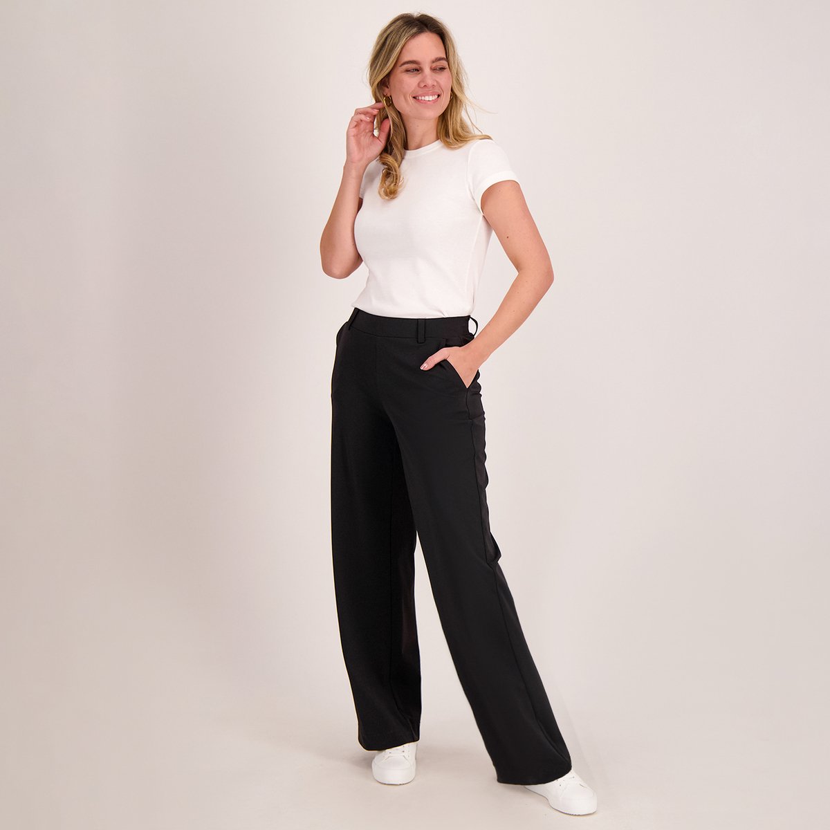 Je m'appelle Travelstof Dames Broek Wide leg fit Met stretch - Zwart - Maat XS