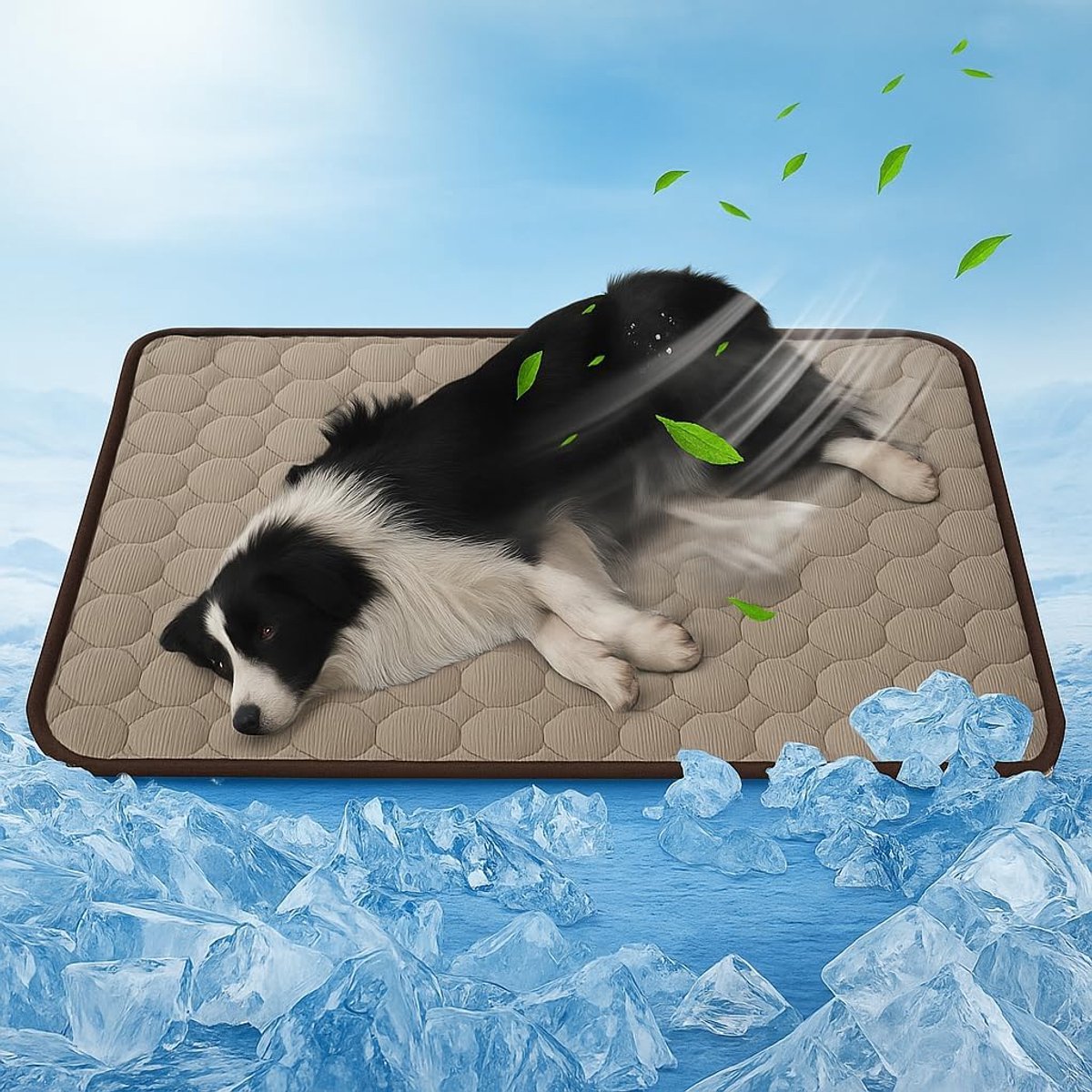 dellyy Koelmat voor honden, kat Cooling Pad, koelmat voor honden, koelmat voor huisdieren, wasbaar, voor binnen en buiten (bruin, L, polyester