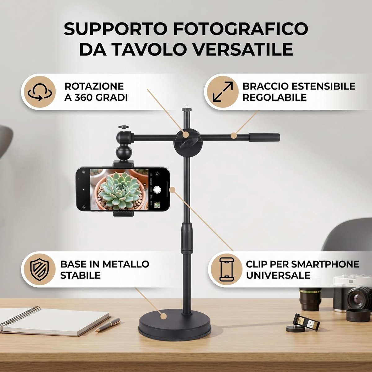 Mobiel opnamestatief 360° verstelbaar - armsteun voor video-opnames - trendy design voor fotografie - ShopVlot