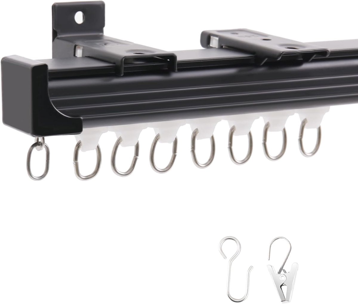 SnelShoppen - Ceiling Curtain Rail 2m/2m, Aluminium Glijdende Plafond Gordijnrail, Plafond Gemonteerde Gordijnrail en Bevestigingen voor Kamerscherm,