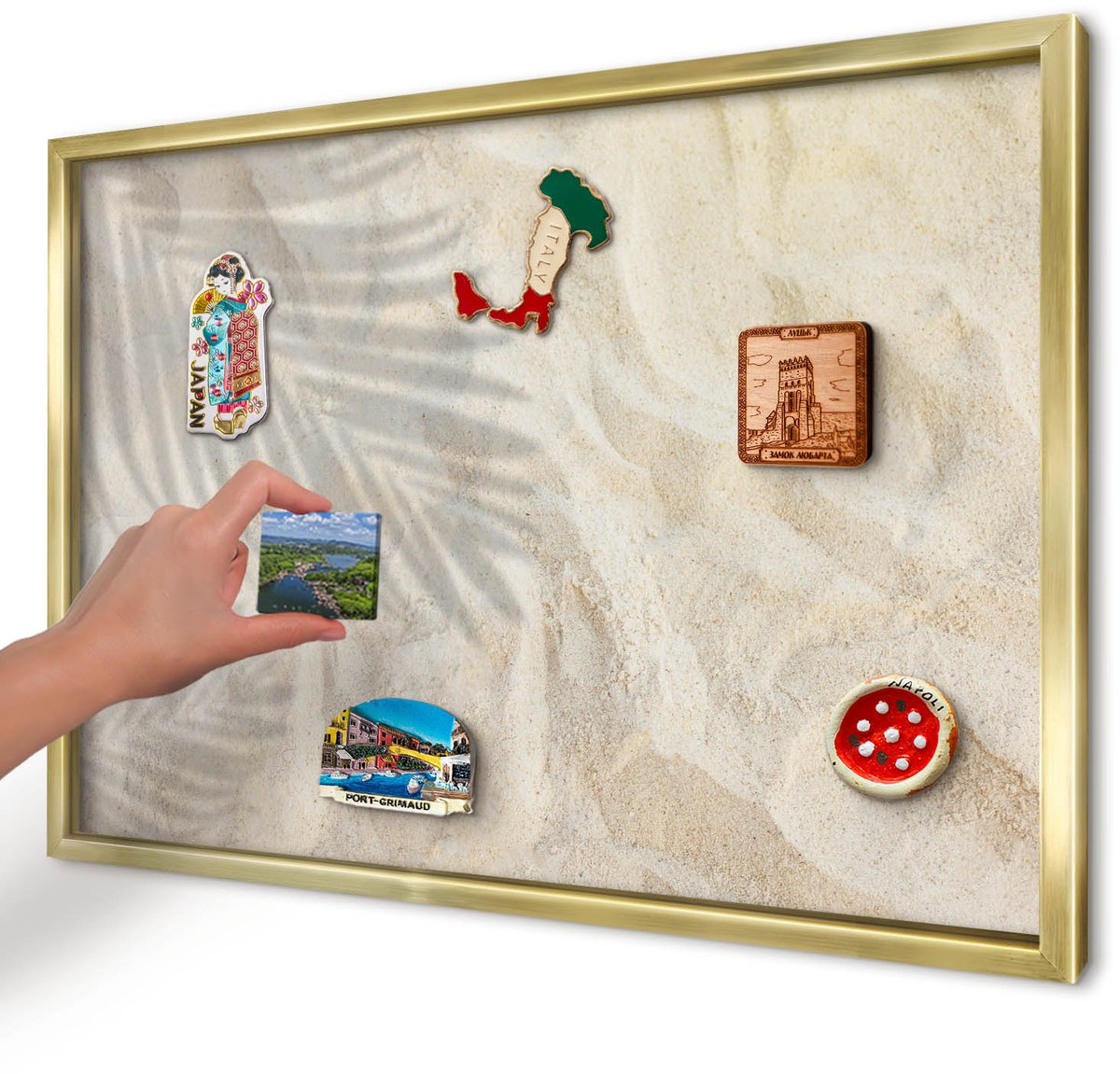 Artprintcave Beige Magneetbord mit Gouden Frame - 60x40 cm - Tropisch Patroon Memobord Keuken - Illustratief Notitiebord - Bloemen En Planten