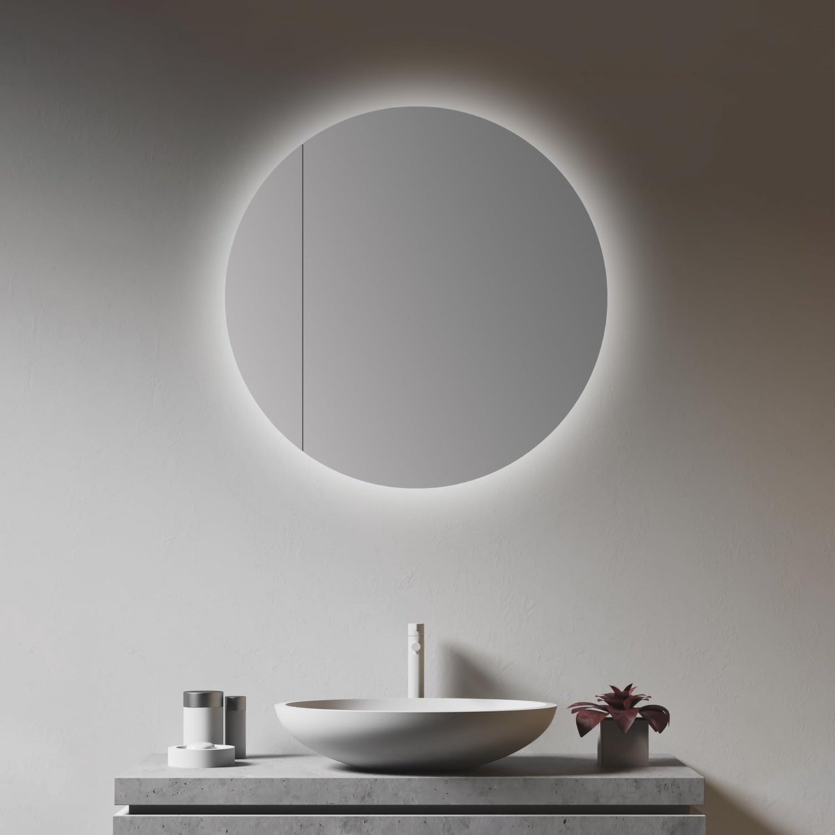 Badkamerspiegelkast Ø 60 cm - goud/wit - met LED-verlichting - praktische opbergruimte - ShopVlot