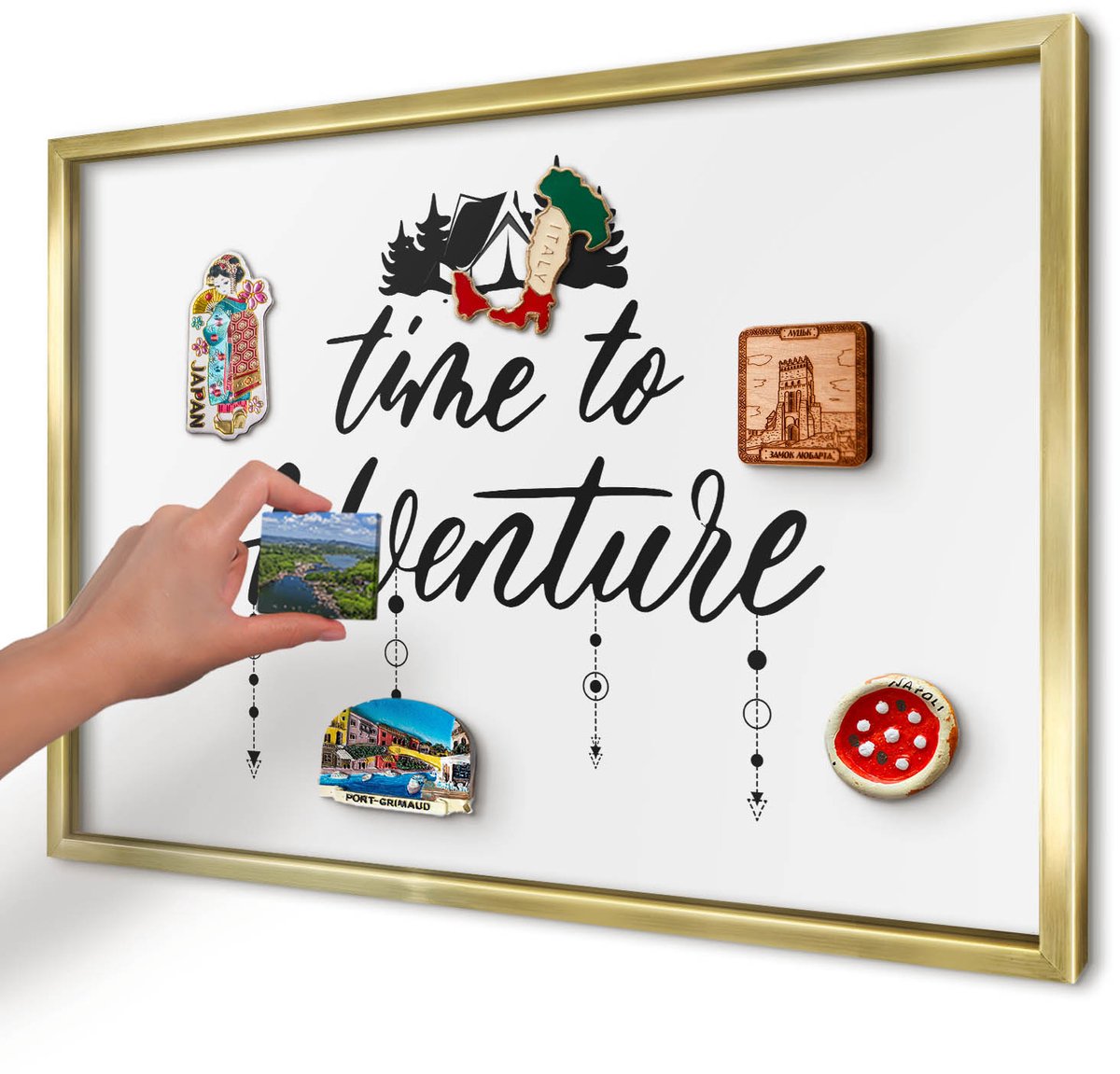 Artprintcave Wit Magneetbord mit Gouden Frame - 60x40 cm - Avontuur Wacht. Bord Voor Magneten - Minimalist Wandbord Magnetisch - Teksten