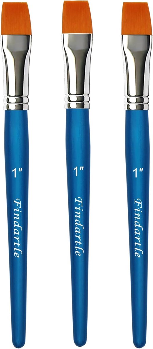 SnelShoppen - Set van 3 platte verfkwasten 1 inch voor acryl, waterverf, olieverf en gouache - Professionele kwasten voor kunstenaars en beginners
