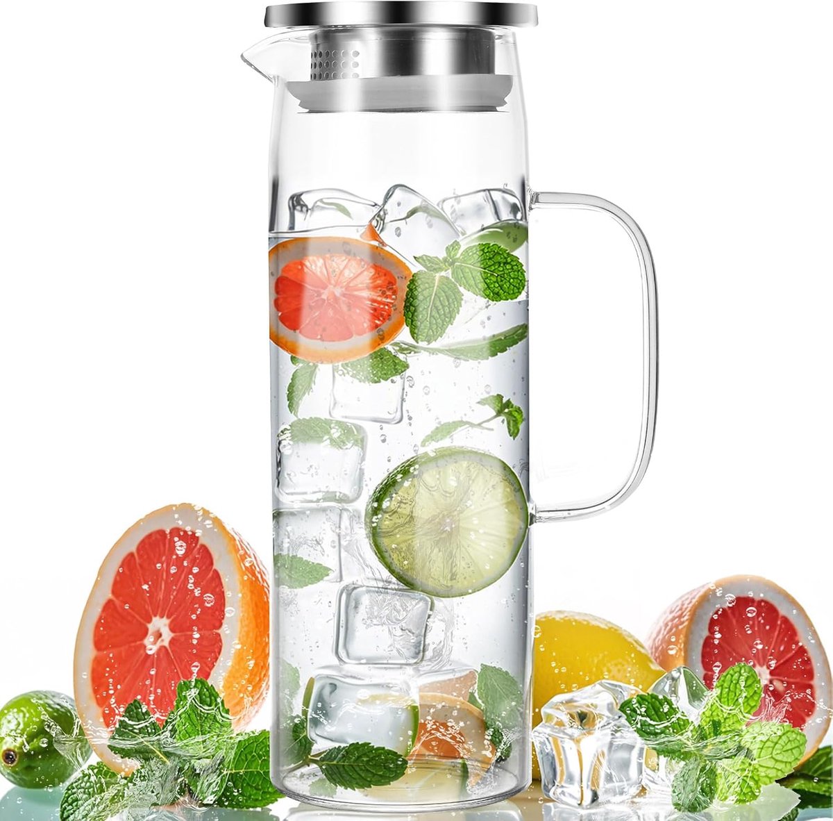 1,5 liter glazen ketel, waterfles met deksel, hittebestendige transparante theepot, glazen kan met deksel, geschikt voor warm, koud water en sap