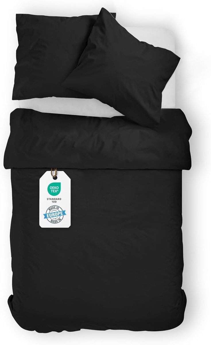 Dekbedovertrek 135 x 200 cm - Satin - Zwart - Luxe uitstraling en comfort - ShopVlot