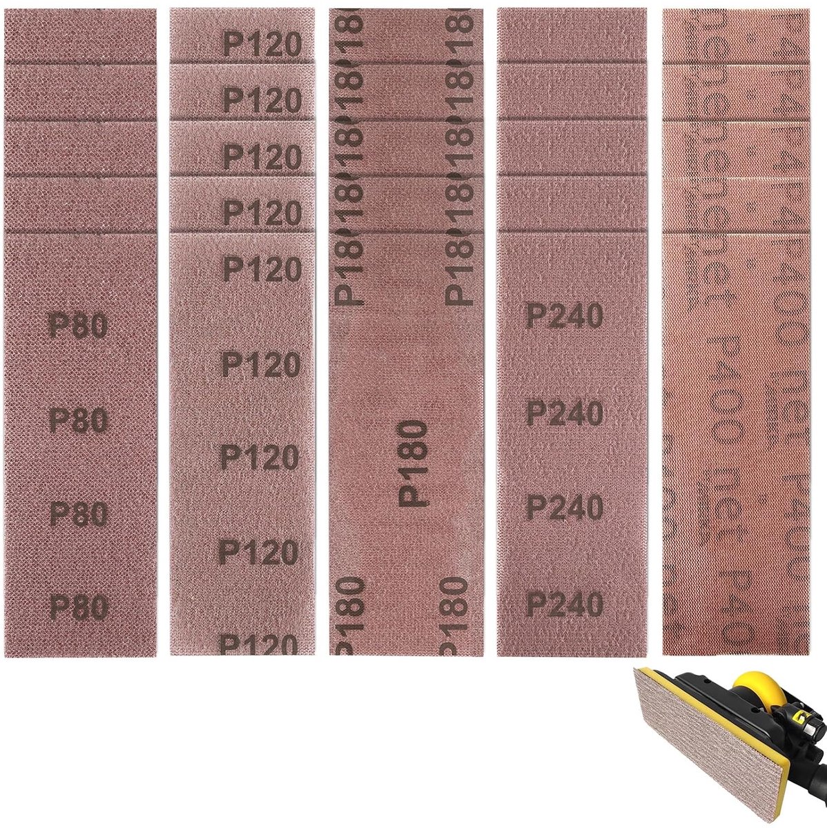 Schuurpapierset, 70 x 198 mm, stofvrij polijstpapier voor hout, lak