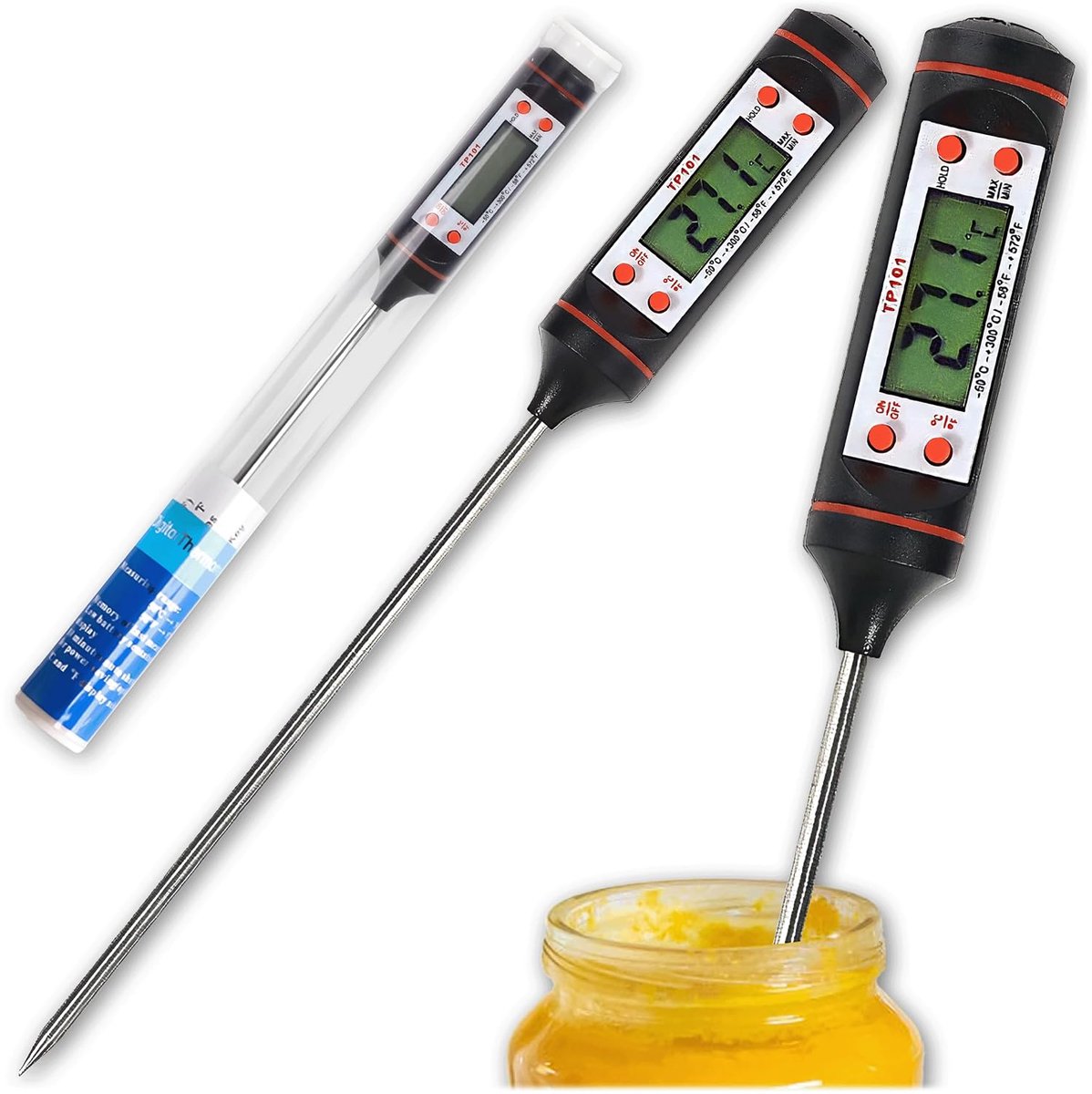 Digitale thermometer, keukenthermometer voor vlees en vloeistoffen, nauwkeurige kookthermometer met roestvrijstalen sonde, voedselthermometer voor barbecue, braden en keuken, meetbereik -50 tot