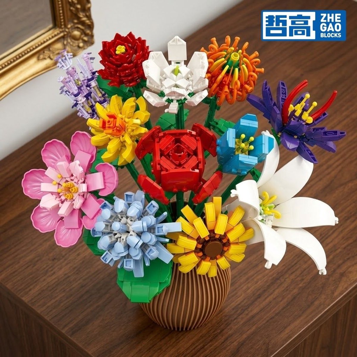 Zhe Gao 11053 Cluster Boeket bloemen bouwset | Botanical Flowers Collection modelbouw | Classic Creator STEM speelgoed bouwpakket voor volwassenen en kinderen | Educatief decoratie kunstbloemen niet geschikt voor Lego | bouwdoos met 1064 bouwstenen — afbeelding 7