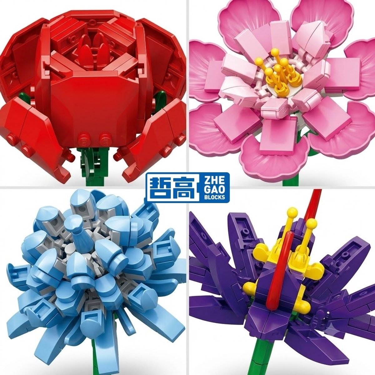 Zhe Gao 11053 Cluster Boeket bloemen bouwset | Botanical Flowers Collection modelbouw | Classic Creator STEM speelgoed bouwpakket voor volwassenen en kinderen | Educatief decoratie kunstbloemen niet geschikt voor Lego | bouwdoos met 1064 bouwstenen — afbeelding 4