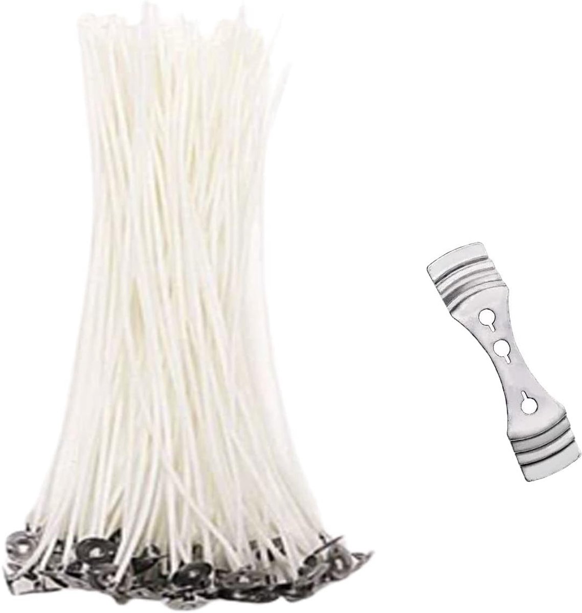 100 witte kaarsen met 3-gaats metalen lonthouder (15 cm lont) duurzaam voor doe-het-zelf kaarsen maken handwerk
